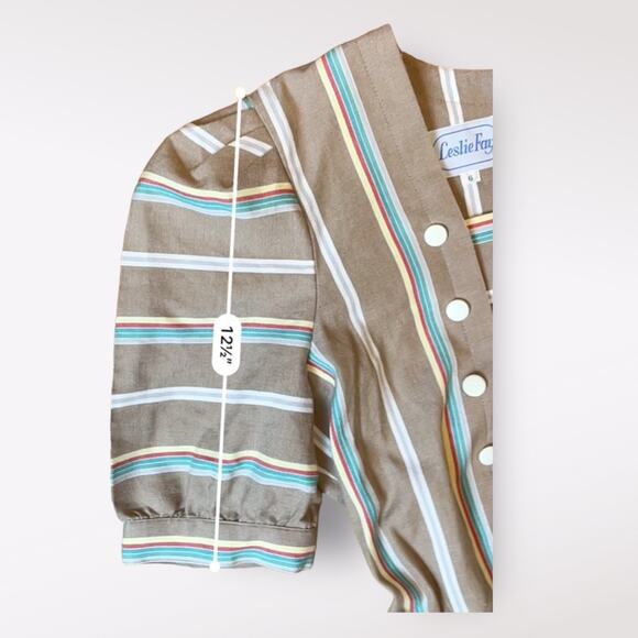 Leslie Fay Vintage Multi Colored Striped Midi Dress Size 6 - Picture 7 of 9